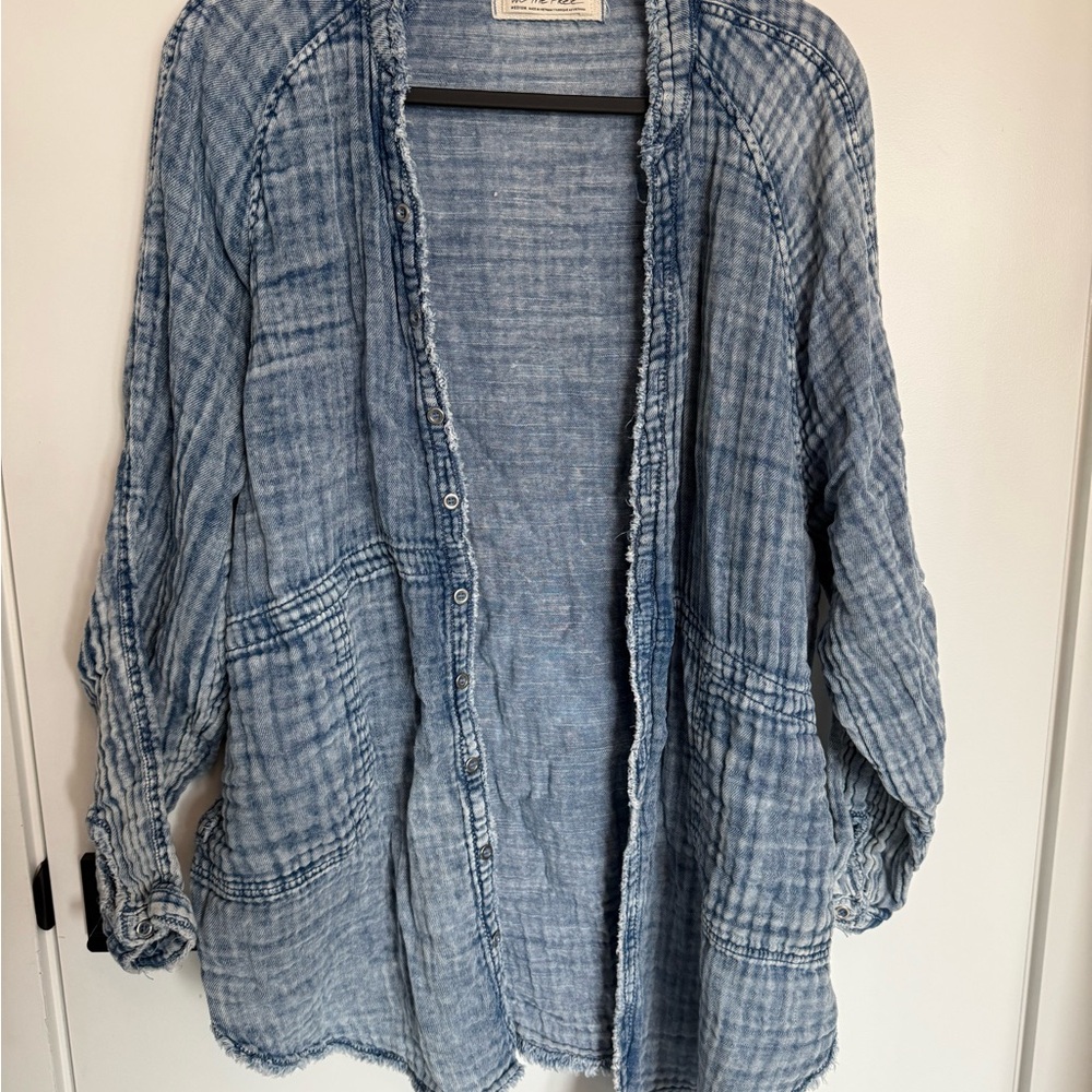 We The Free Light Blue Textured Top